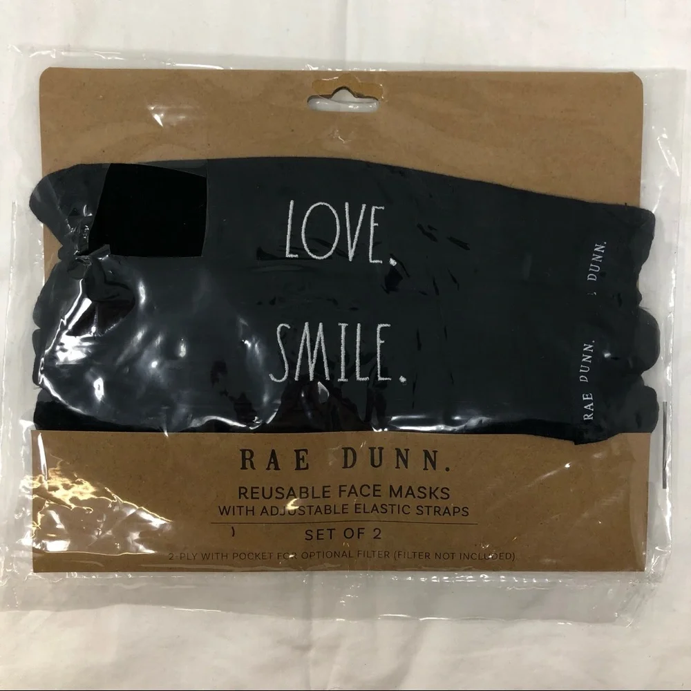 Rae Dunn Black Face Mask Reusable Love & Smile